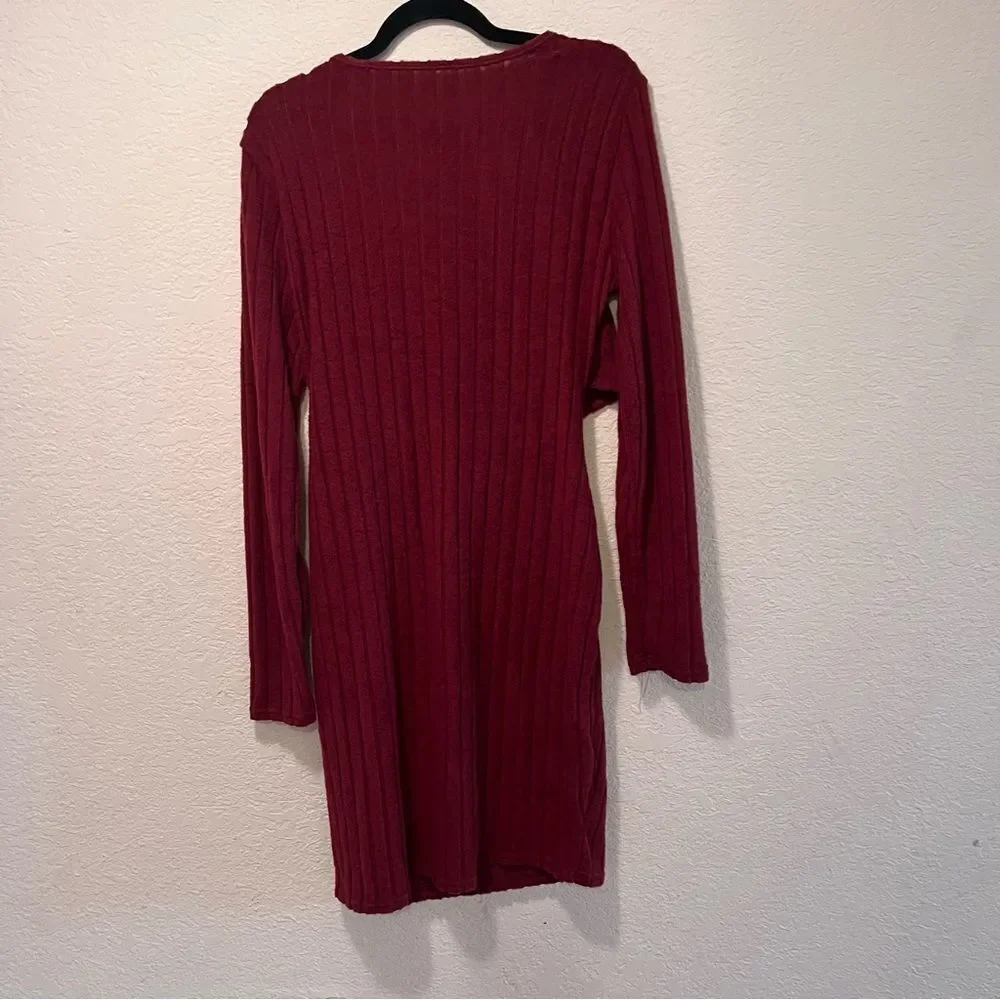 *30off3* Plus Size‎ Women's Solid Ribbed Long Sleeve Surplice Neck Casual Dress
